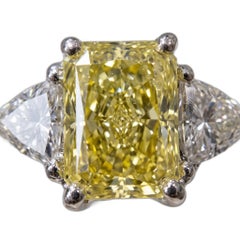 4 Carat Fancy Yellow VS2 Radiant Diamond White Gold Ring