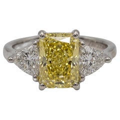 4 Carat Fancy Yellow VS2 Radiant Diamond White Gold Ring