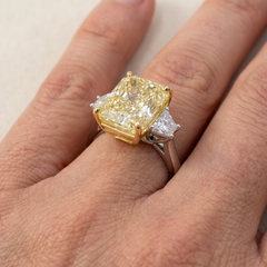 8.2 Carat Fancy Yellow VVS2 Radiant Diamond Yellow and White Gold Ring