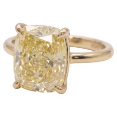 7.3 Carat Fancy Light Yellow VS2 Cushion Diamond Rose Gold Ring