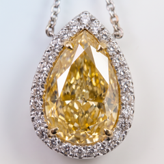 GIA Certified 8 Carat Fancy Intense Yellow SI1 Pear Diamond Necklace