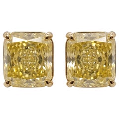 Orecchini a bottone in oro 18 carati con diamante giallo fancy da 8,01 carati certificato GIA