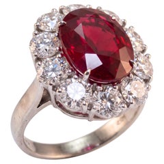 Myanmar Burma 8.9 Carat red Ruby and Diamond Platinum Ring