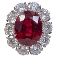 Myanmar Burma 8.9 Carat red Ruby and Diamond Platinum Ring