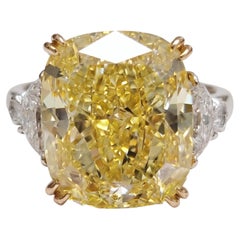 GIA Certified 13 Carat Fancy Yellow VS1 Cushion Diamond Ring