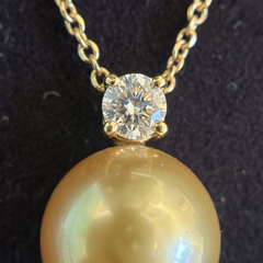 Tiffany & Co. Golden South Sea Pearl and Diamond 18k Gold Pendant Necklace