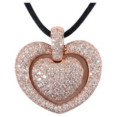 Pendentif « Double cœur » Sonia B en or rose 18 carats, serti de diamants en pavé de 3,75 carats