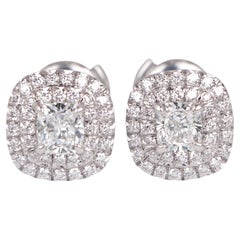 Tiffany & Co. Soleste Cushion Diamond Double Halo Platinum Stud Earrings