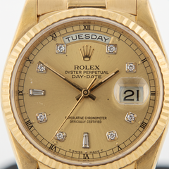 Rolex Day-Date President 18k Yellow Gold Diamond Dial Wrist Watch