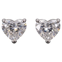 GIA Certified 2.01 Carat Heart Shape Diamond Platinum Stud Earrings
