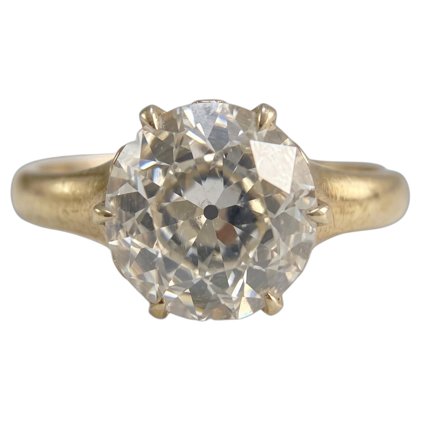 3.03 Carat H VVS2 Old Mine Brilliant Diamond Yellow Gold Ring For Sale ...