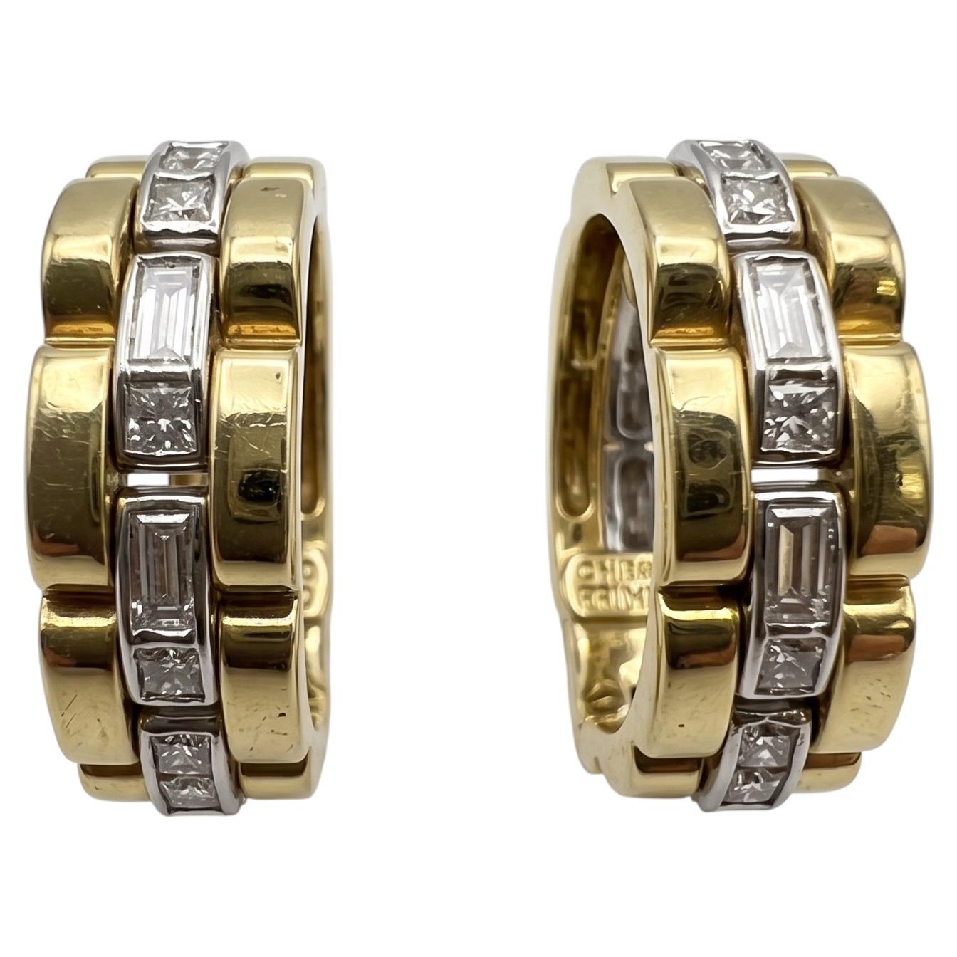 Pre-owned Chimento Diamond 18k Two-tone Gold Half Hoop Earrings In Multiple