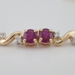 3 Carat Burma Ruby Diamond 10k Yellow Gold Tennis Bracelet