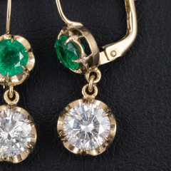 Pendientes colgantes de estilo victoriano con diamantes y esmeraldas, con un peso total de 3,5 quilates, de 14K