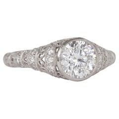 1 Carat Round Brilliant Diamond Art Deco Style Filigree Engagement Ring