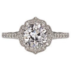 EGL Certified 1.5 Carat Old European Cut Diamond Halo Engagement Ring