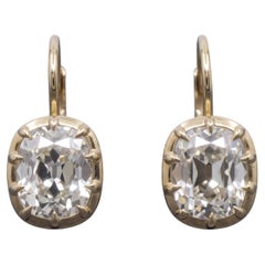 GIA Certified 3 Carat Old Mine Cut Diamond Dangle Earrings