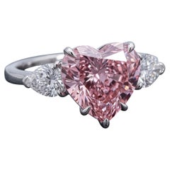 GIA Certified 3 Carat Fancy Pink Heart Brilliant Diamond Platinum Ring