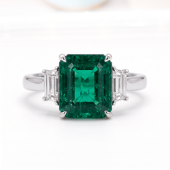 GRS Certified 5.49 Carat Vivid Green Octagonal Diamond White Gold Ring