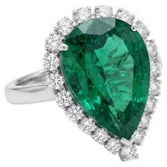 GIA Certified 15 Carat Green Pear Diamond White and Yellow Gold Ring