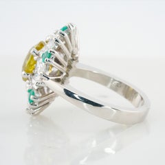 GIA Certified 2.82 Carat Yellow Sapphire Diamond and Emerald Cocktail Ring