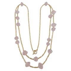David Yurman 18K Yellow Gold Faceted Rose Quartz Beaded Necklace, 44 Inches