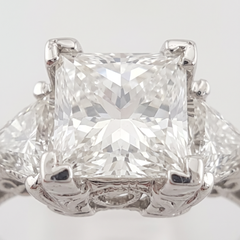 GIA Certified Tacori 1 Carat Princess Diamond Three Stone Platinum Engagement Ri