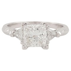 GIA Certified Tacori 1 Carat Princess Diamond Three Stone Platinum Engagement Ri
