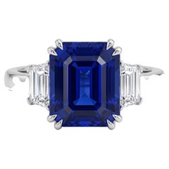 4.06 Carat blue octagonal Diamond White Gold Ring