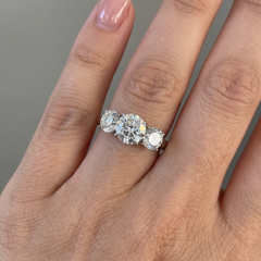 3.60 Carat Three-Stone Round Brilliant Diamond Platinum Ring, G Color