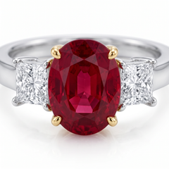 3.11 Carat vivid red oval Diamond White and Yellow Gold Ring