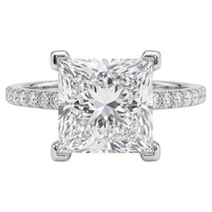 3.01 Carat F VVS1 Square Modified Brilliant Diamond Platinum Engagement Ring
