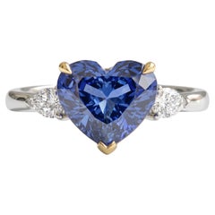 4.49 Carat Blue Heart Diamond White and Yellow Gold Ring