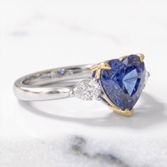 4.49 Carat Blue Heart Diamond White and Yellow Gold Ring