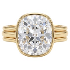 3.03 Carat H VVS2 Old Mine Brilliant Diamond Yellow Gold Ring