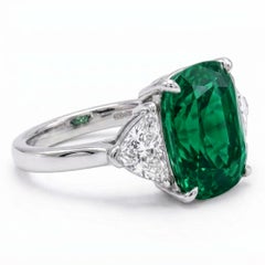 6.41 Carat Green F1 Cushion Diamond Two-Tone Ring