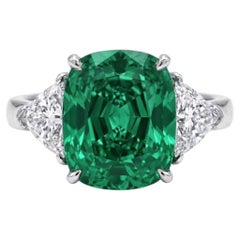 6.41 Carat Green F1 Cushion Diamond Two-Tone Ring