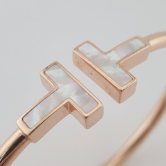 Tiffany & Co. T Mother of Pearl 18K Rose Gold Bangle Bracelet