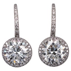 GIA Certified 10 Carat Round Diamond Halo Drop Earrings