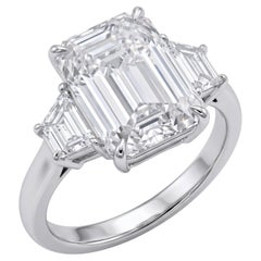 6.01 Carat D Internally Flawless Emerald Cut Diamond Platinum Ring
