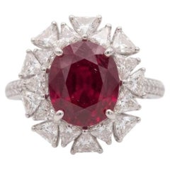 3.29 Carat Burma No Heat Vivid Red Pigeon's Blood GRS Certified Ruby Ring