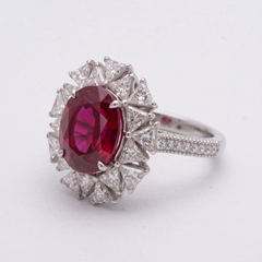 3.29 Carat Burma No Heat Vivid Red Pigeon's Blood GRS Certified Ruby Ring
