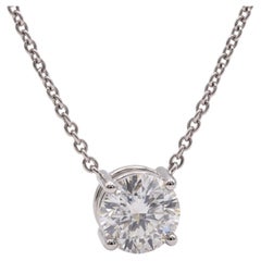 Tiffany Certified 2 Carat Round Diamond Platinum Solitaire Pendant Necklace