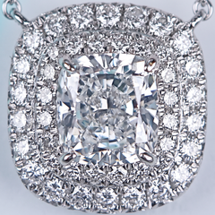 GIA Certified 1 Carat Tiffany Cushion Diamond Double Halo Platinum Pendant Neckl