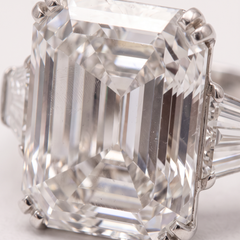 13.61 Carat J VVS2 Emerald Cut Diamond White Gold Ring