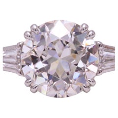 Bague en platine sertie d'un diamant taille brillant à l'ancienne européenne de 4,13 carats, pureté K, qualité SI2
