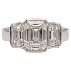 GIA Certified 4 Carat Emerald Cut Diamond Tiffany & Co. Three-Stone Ring