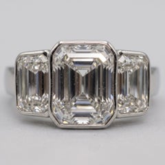 GIA Certified 4 Carat Emerald Cut Diamond Tiffany & Co. Three-Stone Ring