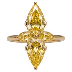 GIA Certified 2.5 Carat Total Fancy Yellow 4-Stone Pear Diamond Ring