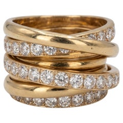 4 Carat Diamond 18K Yellow Gold Crossover Cocktail Ring